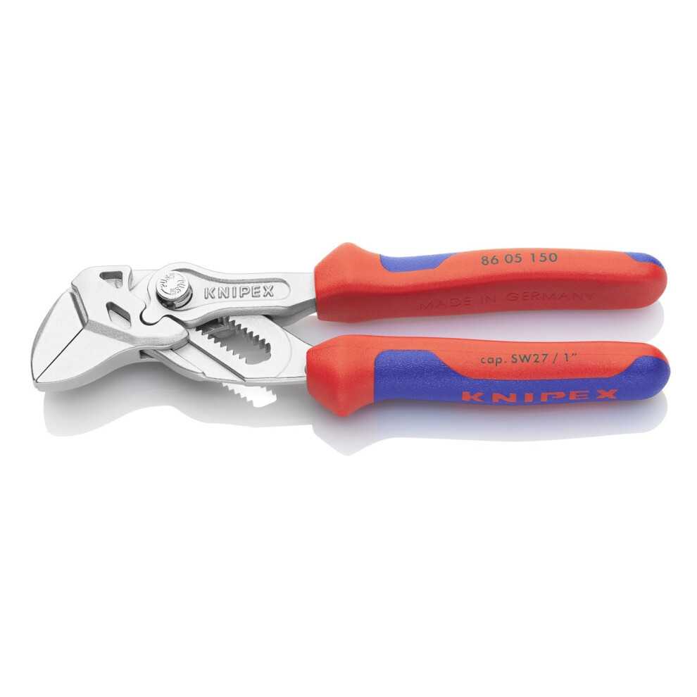 KNIPEX 86 05 150 mini pliers wrench â€“ pliers and spanner in a single tool, chrome-plated and multi-component comfort grip, 150 mm