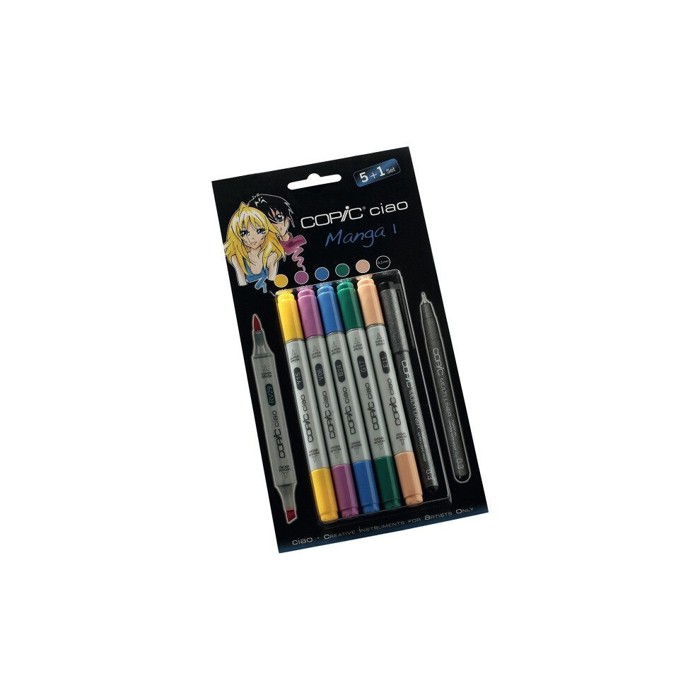 Copic Ciao Set includes Manga 1 Marker (Pack of 5)/ Multiliner Pen