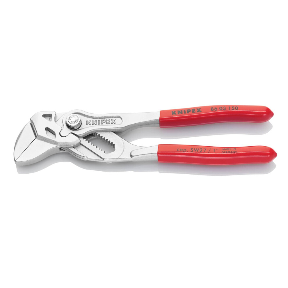 KNIPEX 86 03 150 mini pliers wrench â€“ pliers and spanner in a single tool, chrome-plated, plastic-coated, 150 mm