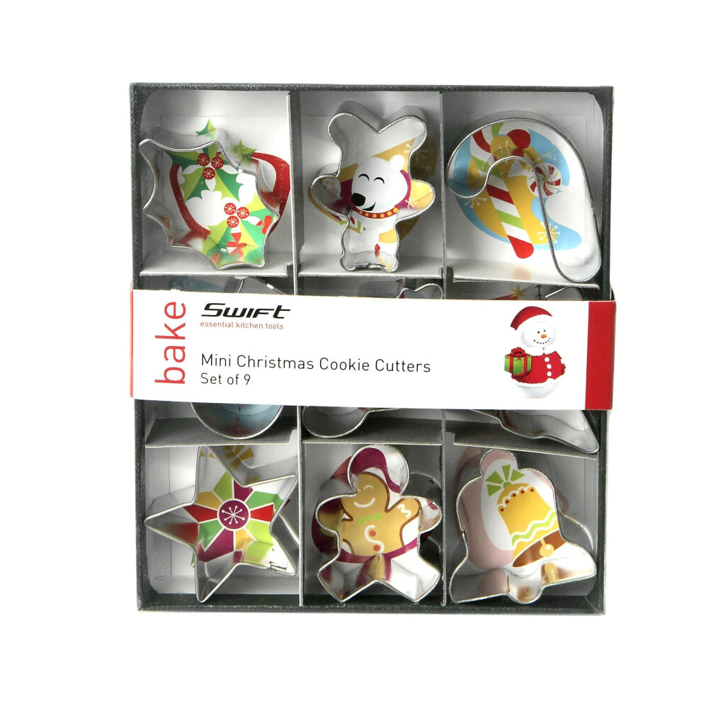 Dexam 4 cm Tinplate Mini Christmas Cookie Cutters, Set of 9