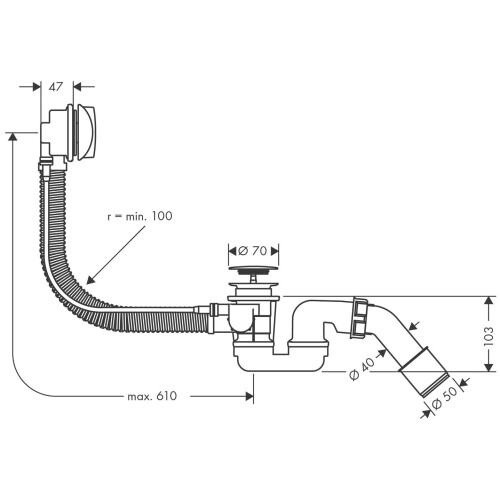 Hansgrohe hansgrohe Complete Set for Flexaplus Waste and Overflow Set for Bath Tubs, chrome 2