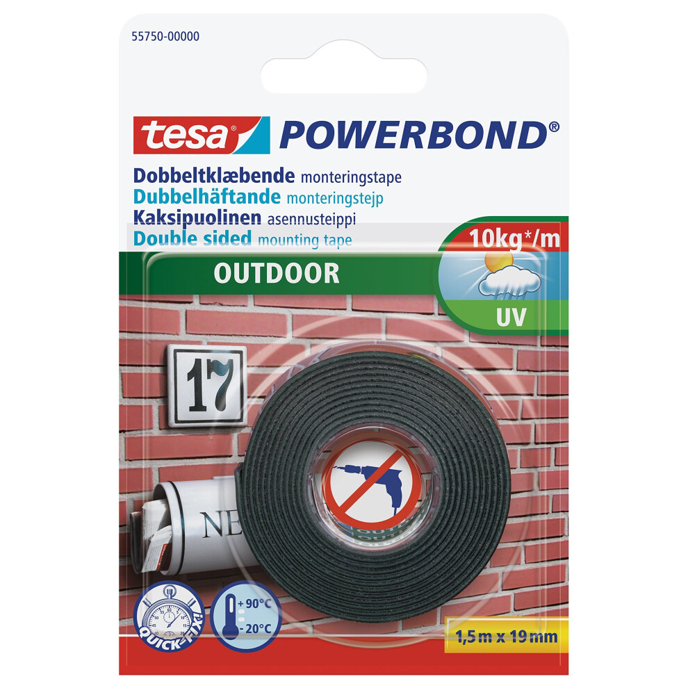 Tesa Uk Powerbond Double Sided Adhesive Tape For Outdoors Use 1.5 M X 19 Mm 4042448843425
