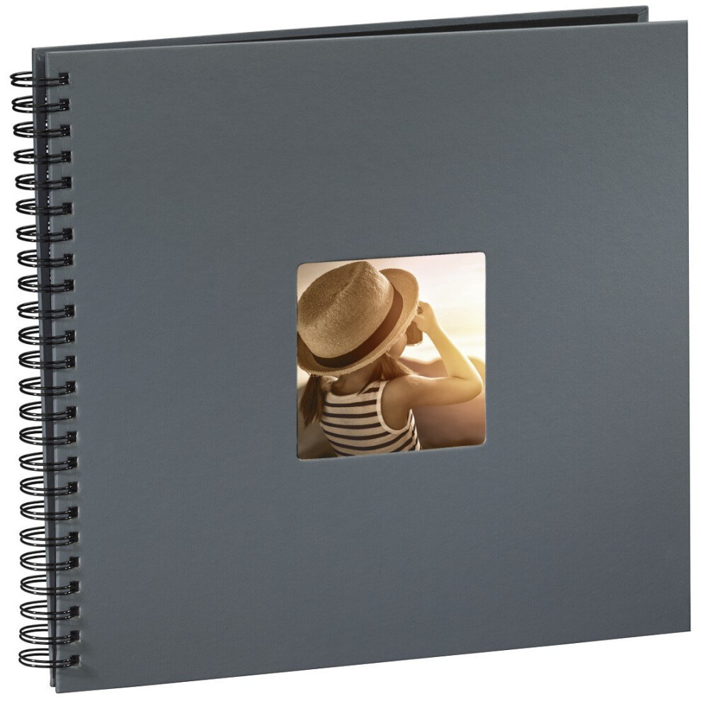Hama Fine Art photo album, 50 black pages (25 sheets), spiral bound album 36 x 32 cm, with cut-out window, grey