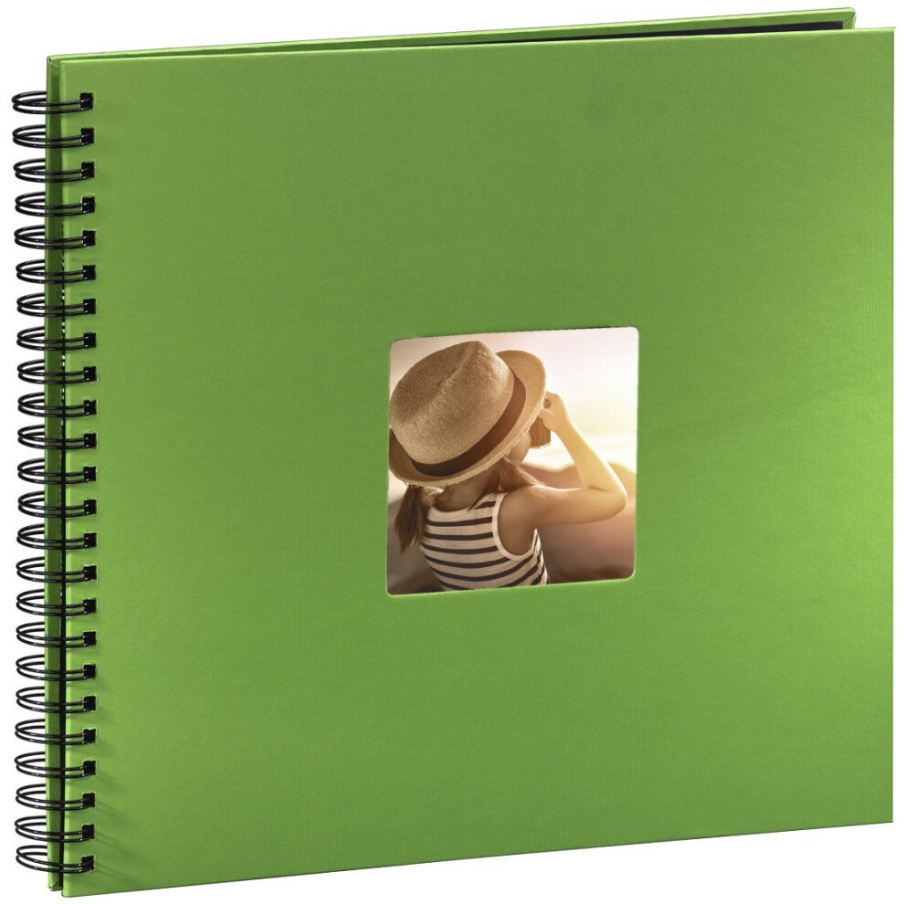 Hama Fine Art photo album, 50 black pages (25 sheets), spiral bound album 36 x 32 cm, with cut-out window, apple green