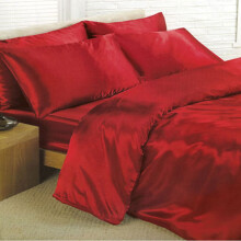Red Satin Silk Duvet Sheet Cover Set Double Size 6 pcs