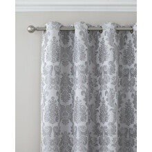 Catherine Lansfield Damask Jacquard Eyelet Curtains Silver, 66x90 Inch