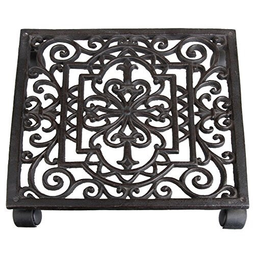 Esschert Fallen Fruits Square Cast Iron Plant Trolley - Brown(black), 6x30x30, TG22