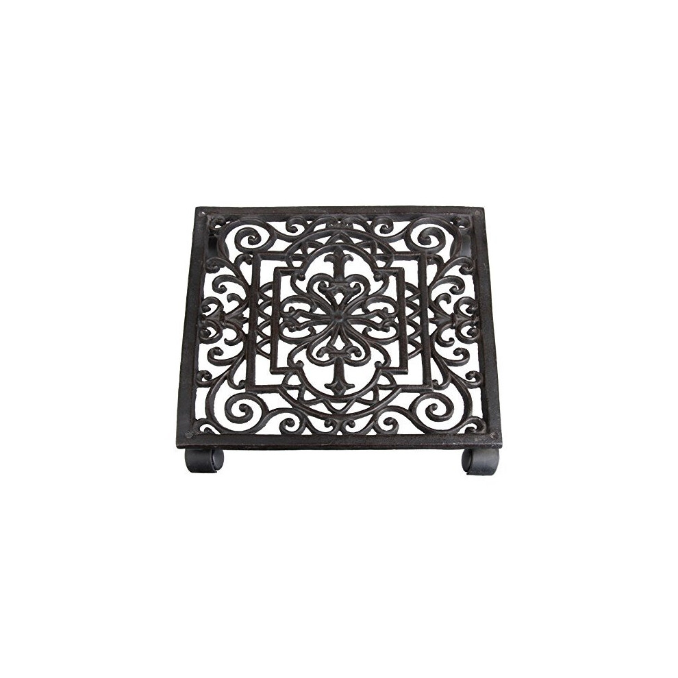 Esschert Fallen Fruits Square Cast Iron Plant Trolley - Brown(black), 6x30x30, TG22