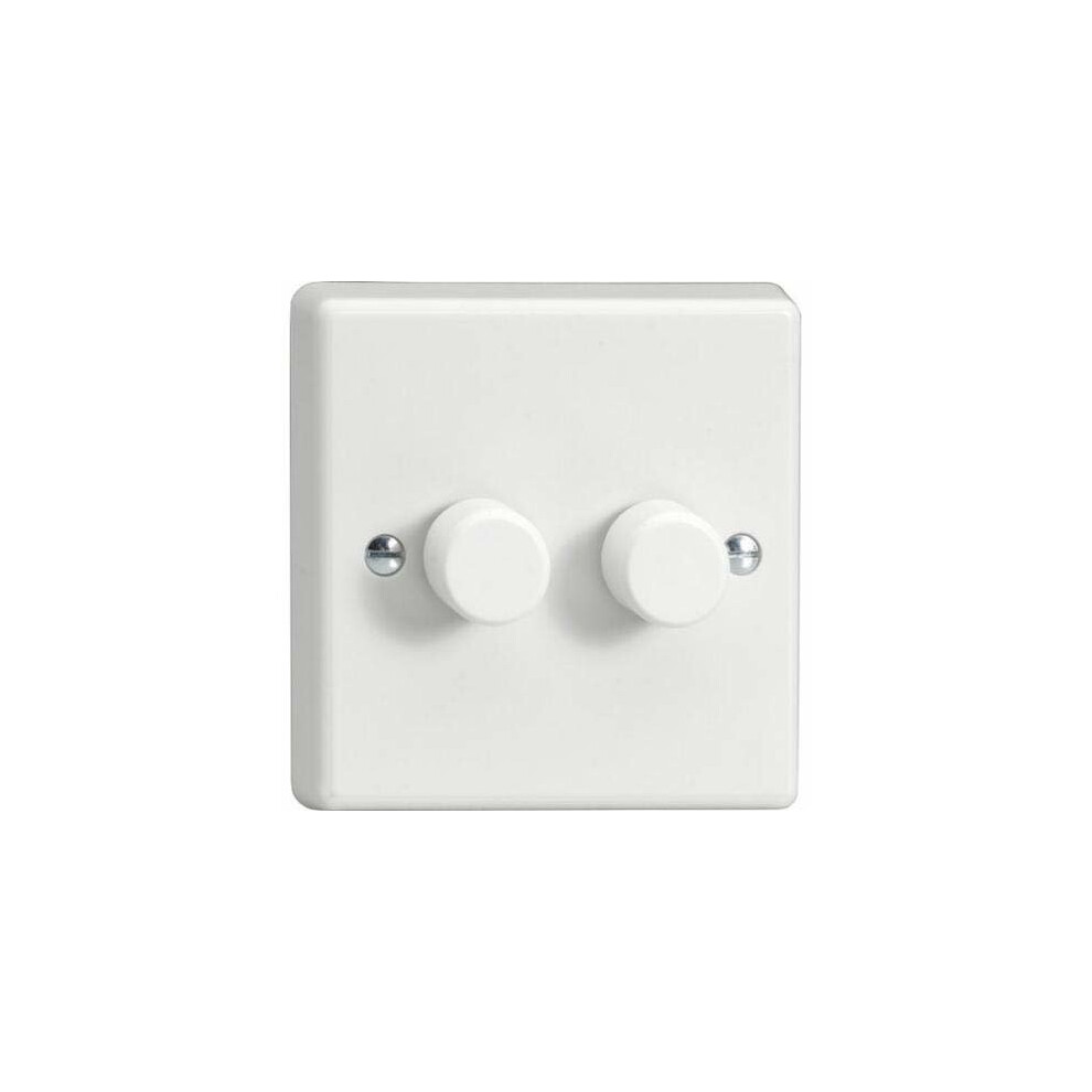 Varilight - 2 Gang 1 Way 2X250 Watt Standard Dimmer Switch Classic White Plastic With White Knobs - Hq2w 5021575400281