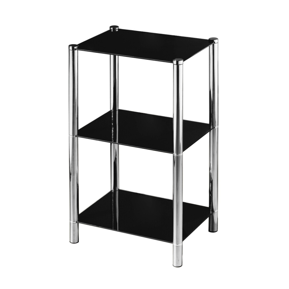 Premier Housewares 3-Tier Shelf Unit with Black Glass Shelves and Chrome Frame, 70 x 41 x 31 cm