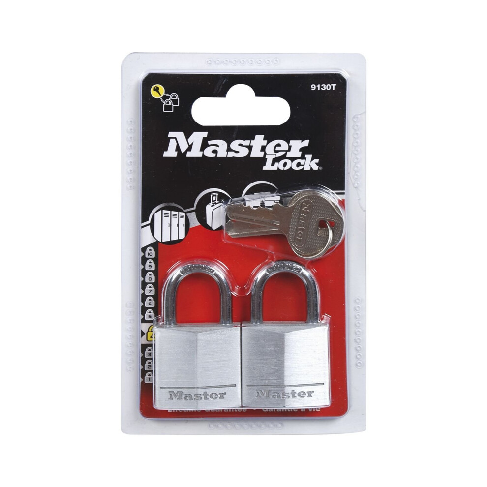 Master Lock Padlock, Solid Aluminum Body Lock, Keyed Alike, Best Used for Best Used for Indoor Storage Lockers, School Lockers and More (Pack of 2)