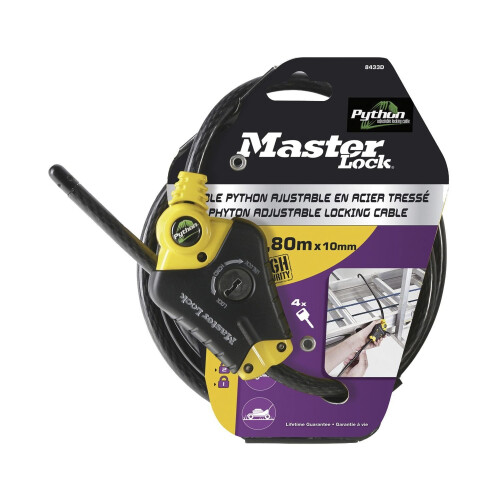 Master Lock Master Lock Python Disc Cylinder Key Adjustable Braided Steel Cable Lock, 10 x 1800 mm - Black