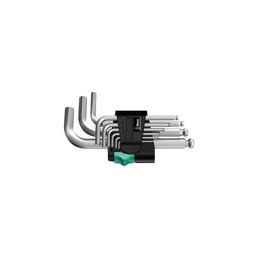 Wera 05133163001 Hex-Plus Key Set 950 PKS/9 SM N High Torque with Ball-end, Metric Short Chrome Plate, 1.5 mm-10 mm, 9-Piece