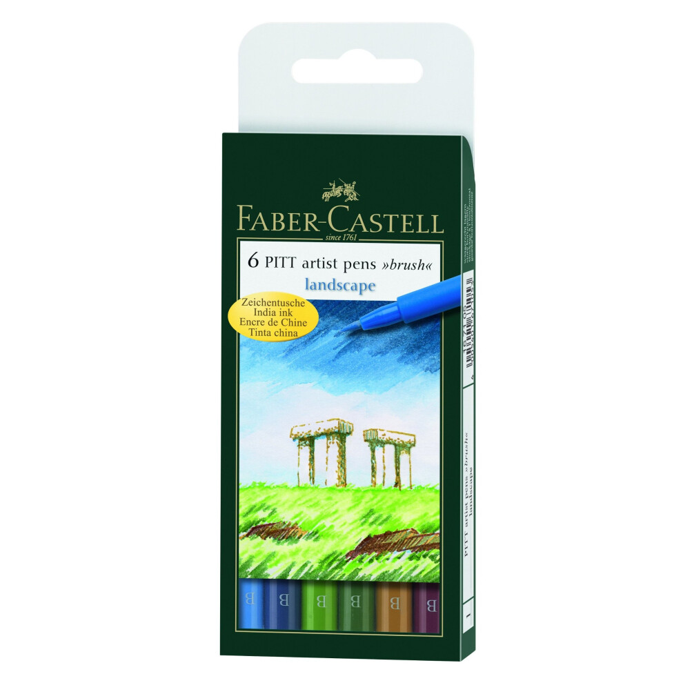 Faber-Castell F167105 Pitt Artist Brush Pen Wallets, Landscape Set - 6 x colours