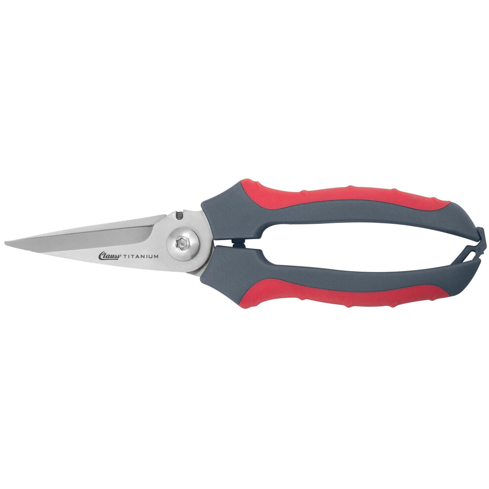 Clauss 18039 8-Inch Titanium Snips with Wire Cutter - Grey/Red