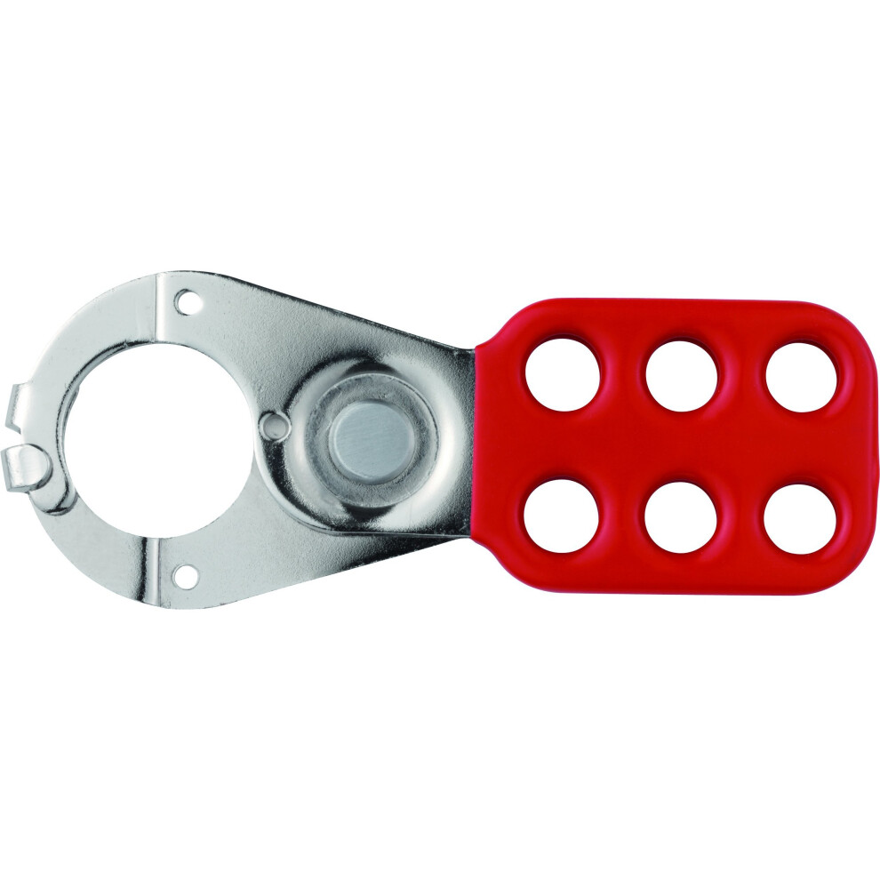 ABUS 33551 1-inch Steel Lock Off Tag Out Hasp with Shackle Clearance and Clamp - Red