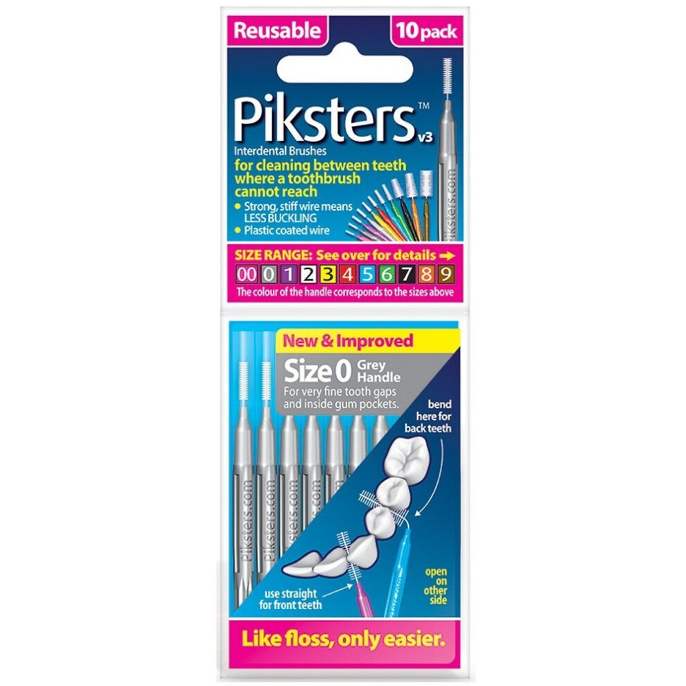 Piksters 0.35 Mm Size 0 Silver/Grey Interdental Brush - Pack Of 10