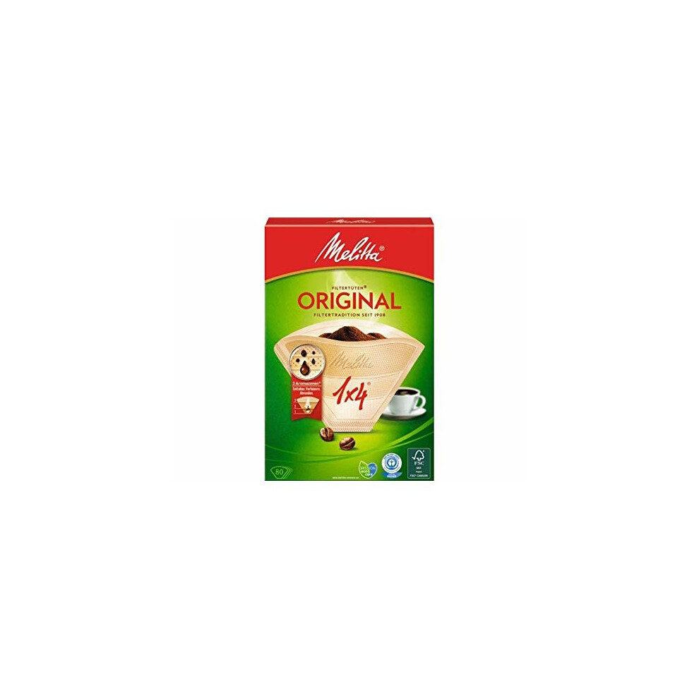 Melitta Original Coffee Filters Size 1x4, 80 Coffee Filters, For Filter Coffee Makers, Brown