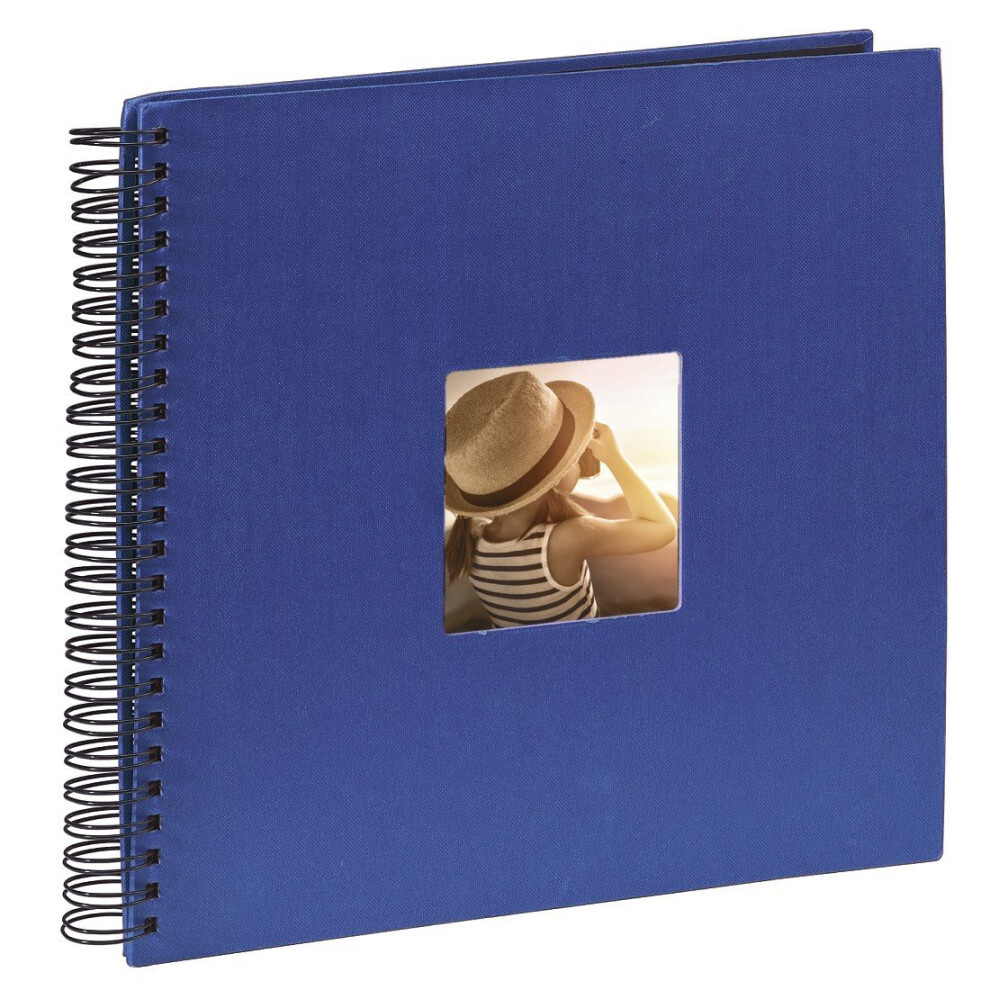 Hama Fine Art photo album, 50 black pages (25 sheets), spiral bound album 36 x 32 cm, with cut-out window, blue