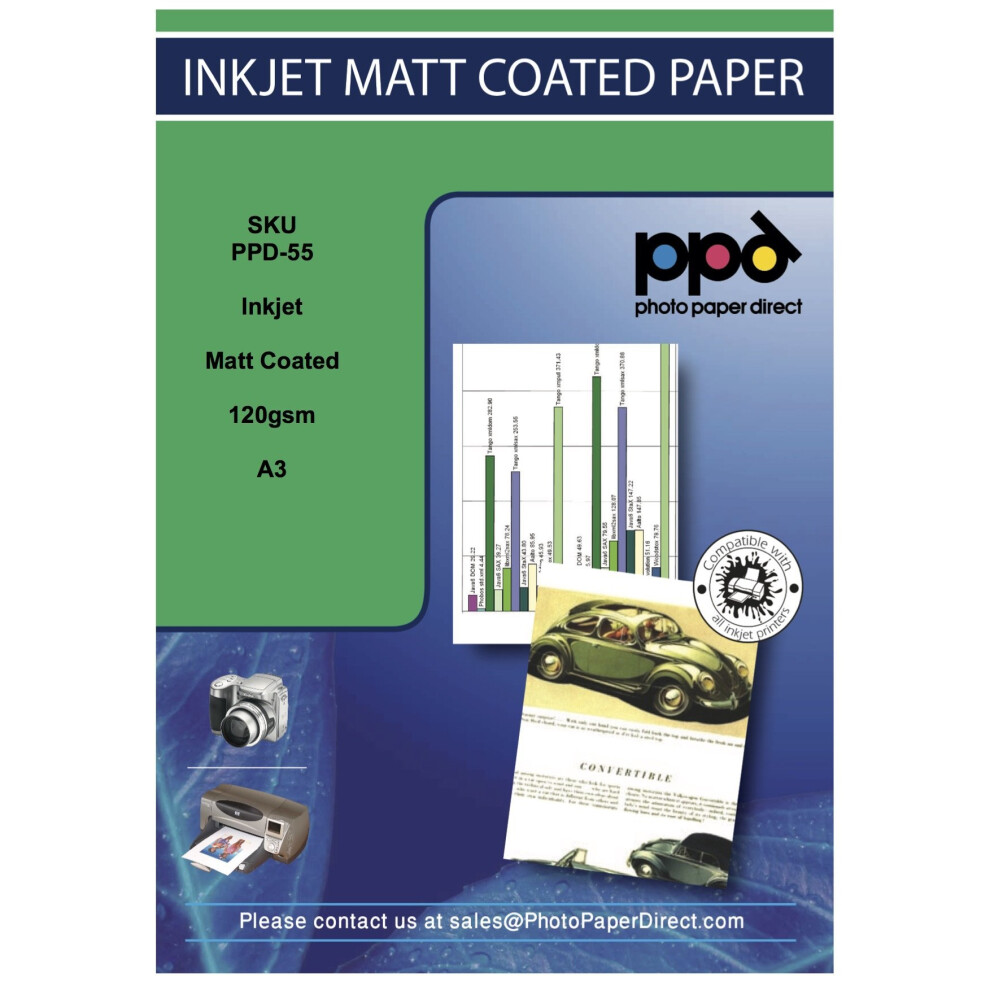 PPD Inkjet Matt Coated Photo Quality Paper A3 120gsm x 100 sheets PPD-55-100