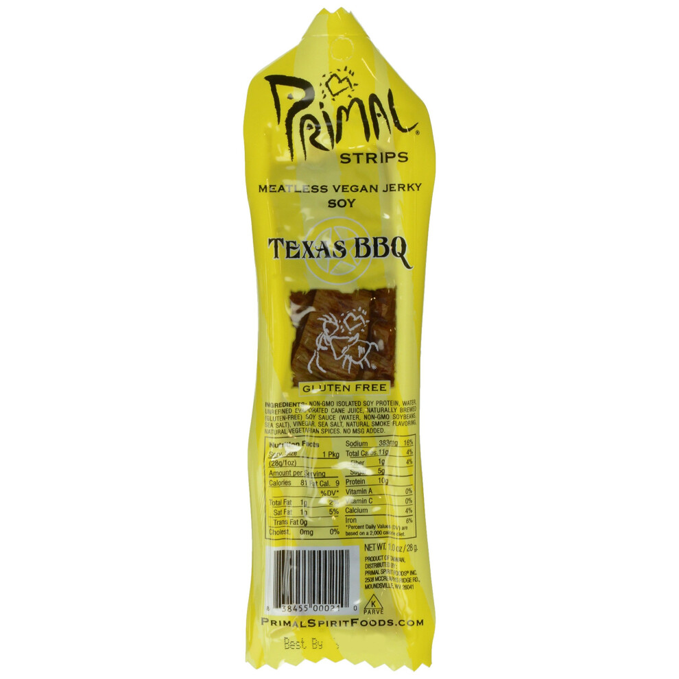 Primal Strips Vegan Jerky - Meatless - Soy - Texas Bbq - 1 Oz - Case Of 24