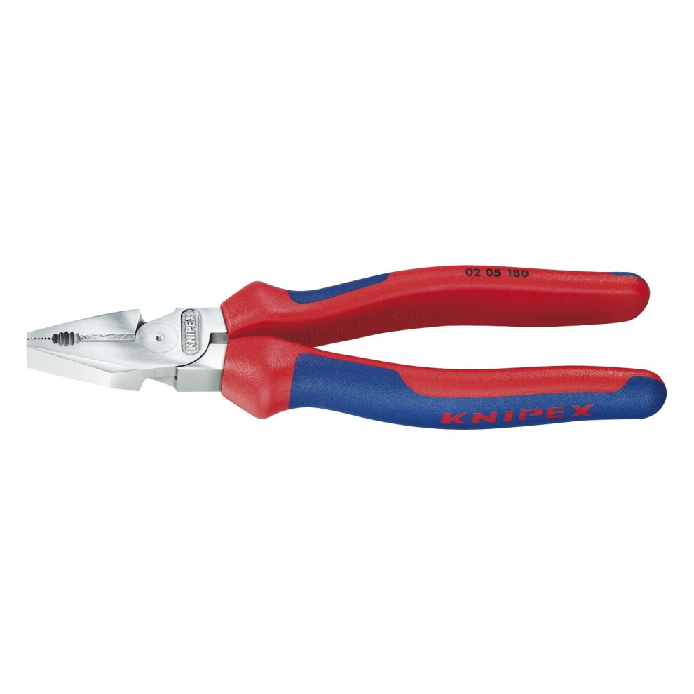 KNIPEX 02 05 180 High Leverage Combination Pliers chrome plated with multi-component grips 180 mm