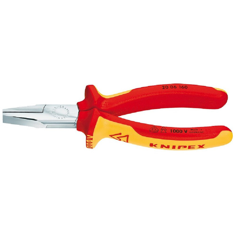 Knipex 20 06 160 Flat Nose Pliers 6,3" with Soft Handle VDE-Tested/Chrome Plated, Multi-Colour