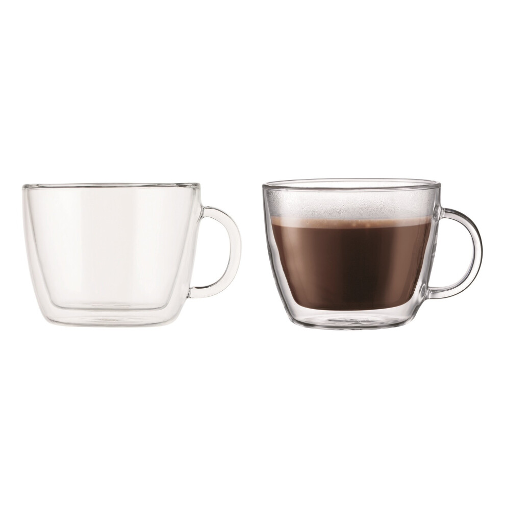 Bodum Bistro Double Wall Cafe Latte Cup, Borosilicate Glass - 0.45 L/15 oz, Transparent, Pack of 2