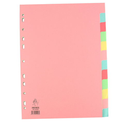 Rexel Whitebox A4 Manilla Divider 12-Part Pink With Multi-Colour Tabs