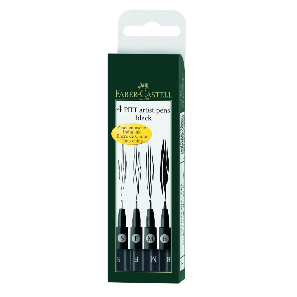 Faber-Castell F167100 Pitt Artist Pen Wallet Black (4 Sizes)