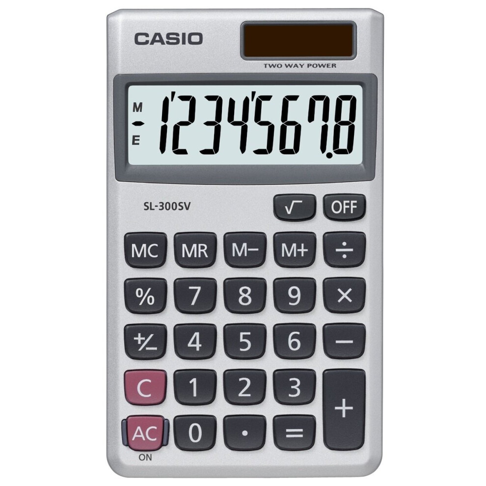 Casio Calculator Handheld Battery Solar-power 8 Digit 3 Key Memory Wallet 70x117x8mm Ref SL300SV
