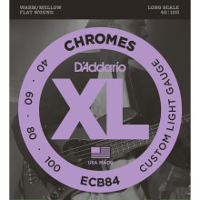 Struny do gitary basowej D'Addario XL Chromes Flat Wound - ECB84 - Long Scale - Custom Light 40-100