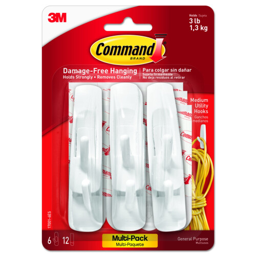 3M Command 17001-VP-6PK Medium Hooks Value Pack - White