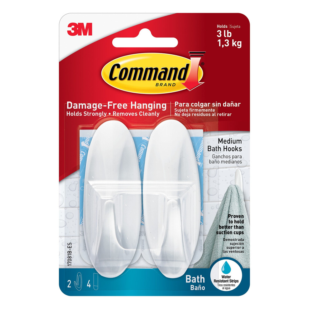 Command Hooks with Water Resistant Strips - Medium White (Water-Resistant) - 17081B