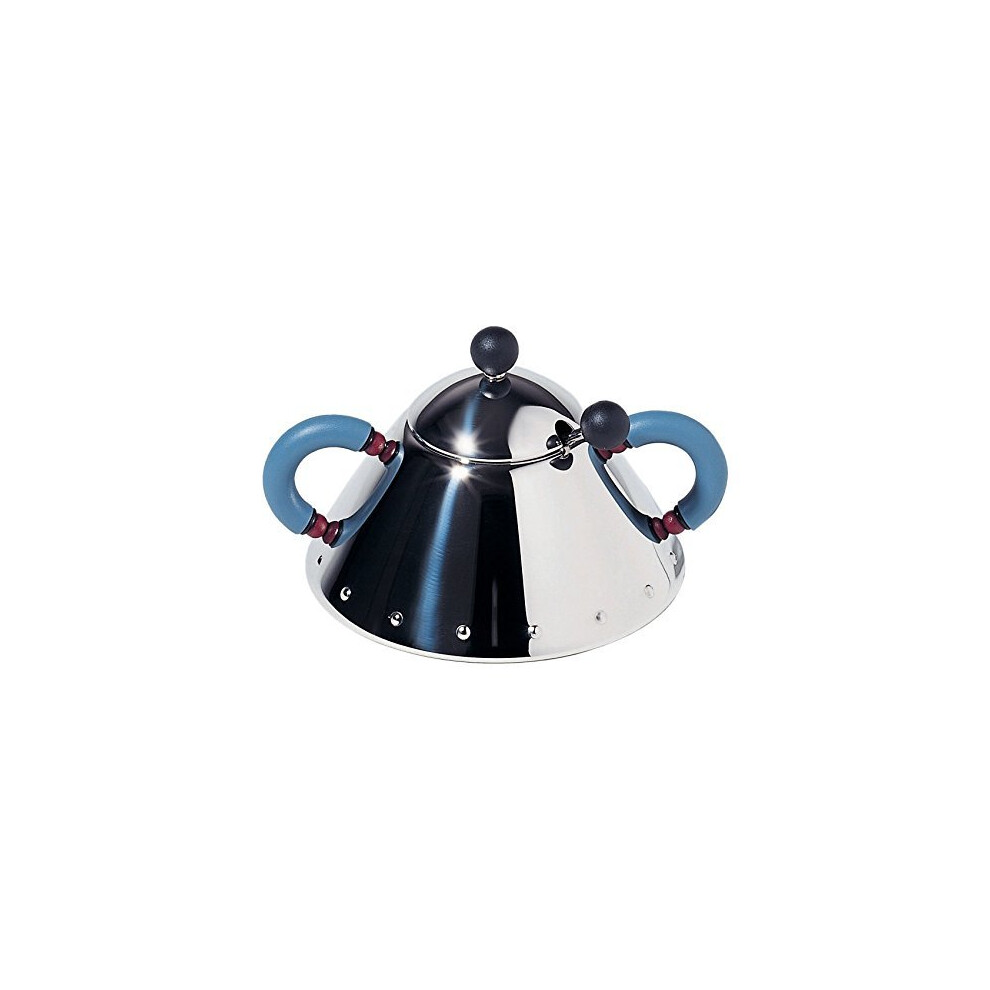 Alessi 9097 Sugar Bowl and Spoon in Stainless Steel, Blue