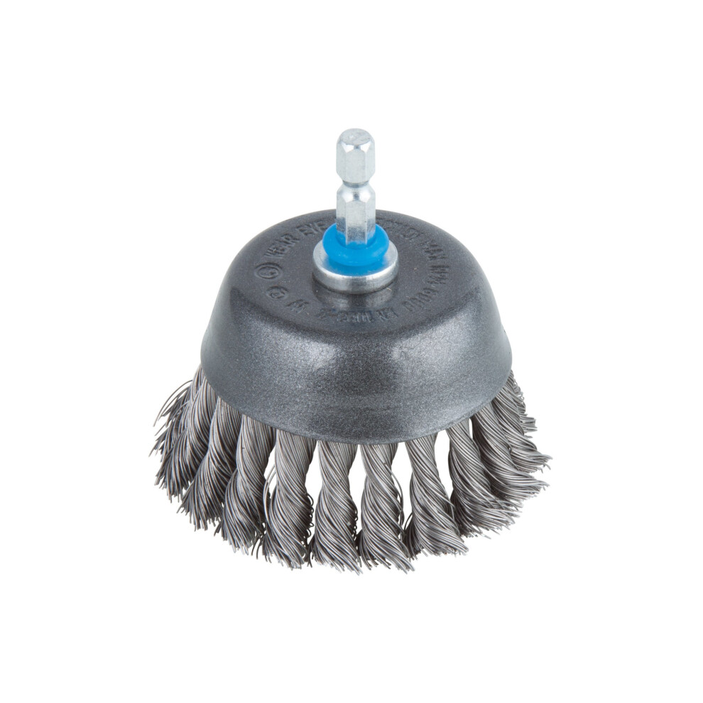 Wolfcraft Wire Cup Brush Ø 75 Mm, Twisted, Hexagon Shank 1/4" (6.35 Mm), 2704000