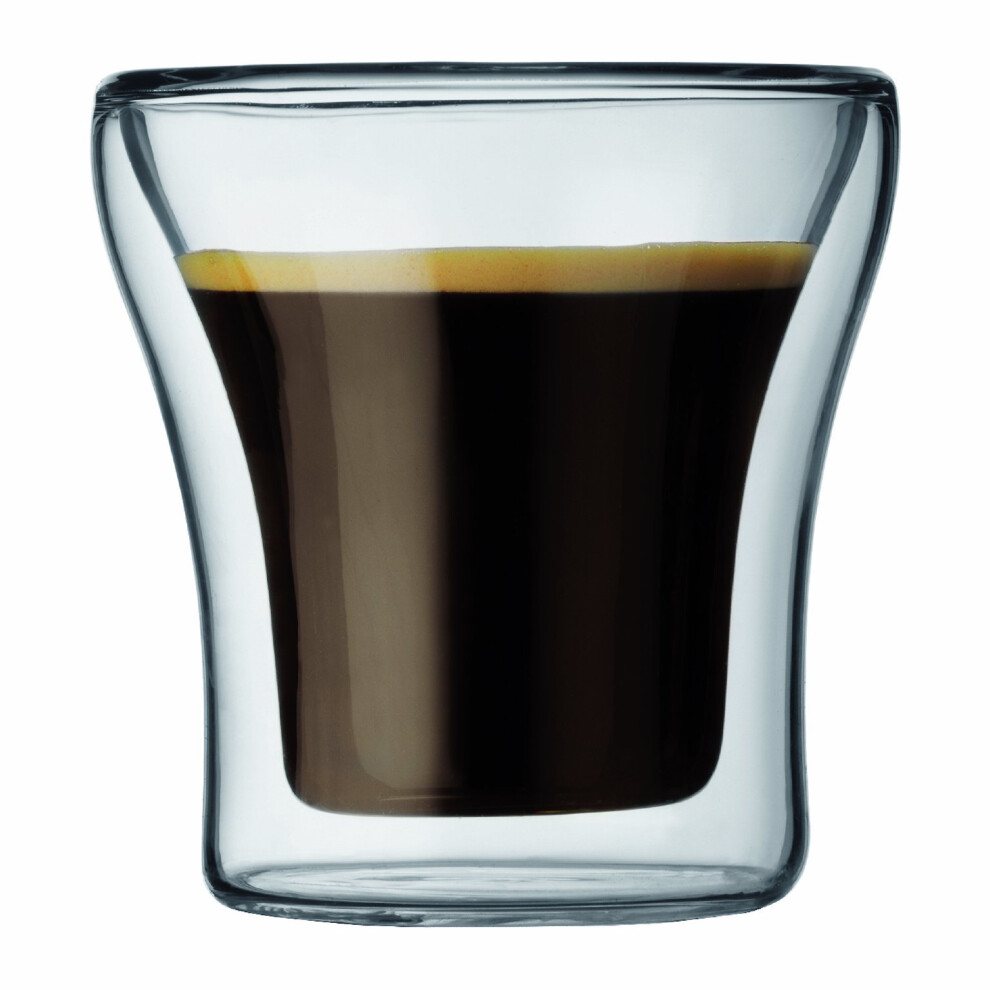 Bodum ASSAM  Coffee Glass Set (Double-Walled, Dishwasher Safe, 0.1 L/4 oz) - Pack of 2, Transparent