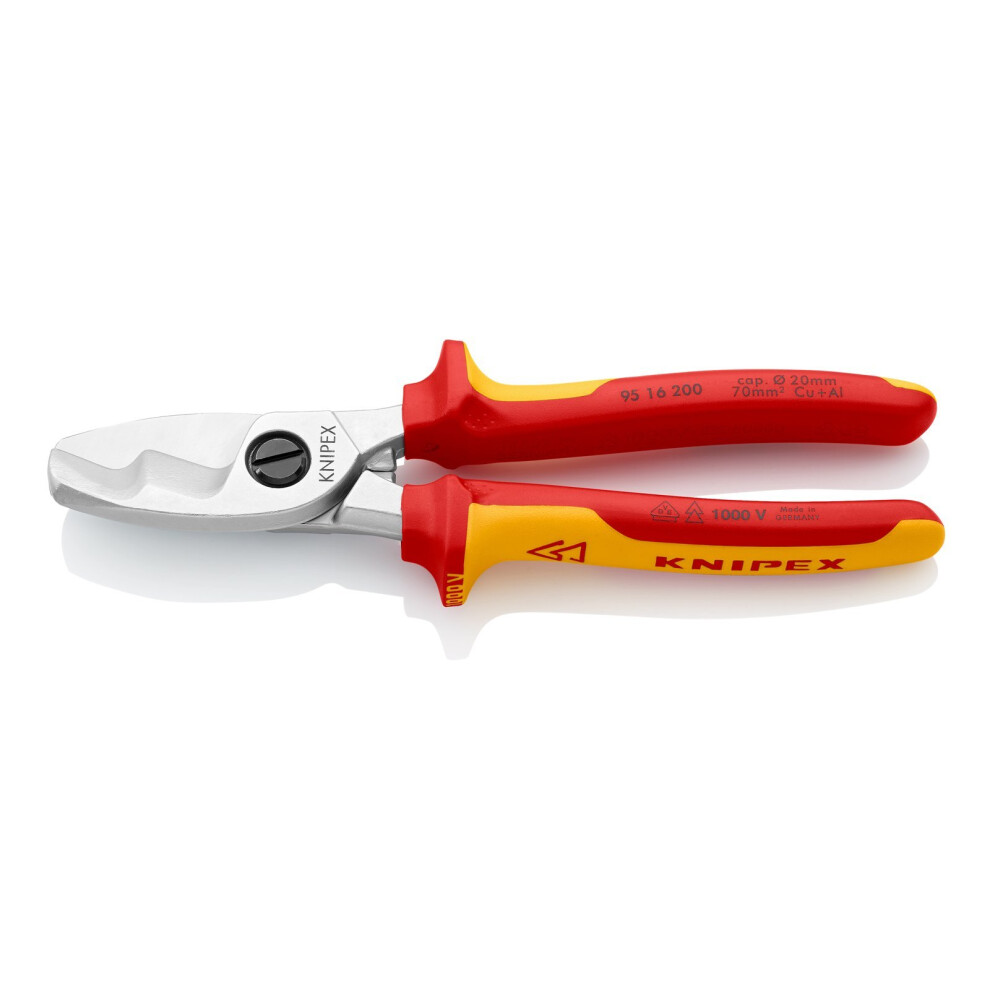 Knipex 95 16 200 cable shears with twin cutting edge for Cu and Al cable, VDE tested,Multicolor