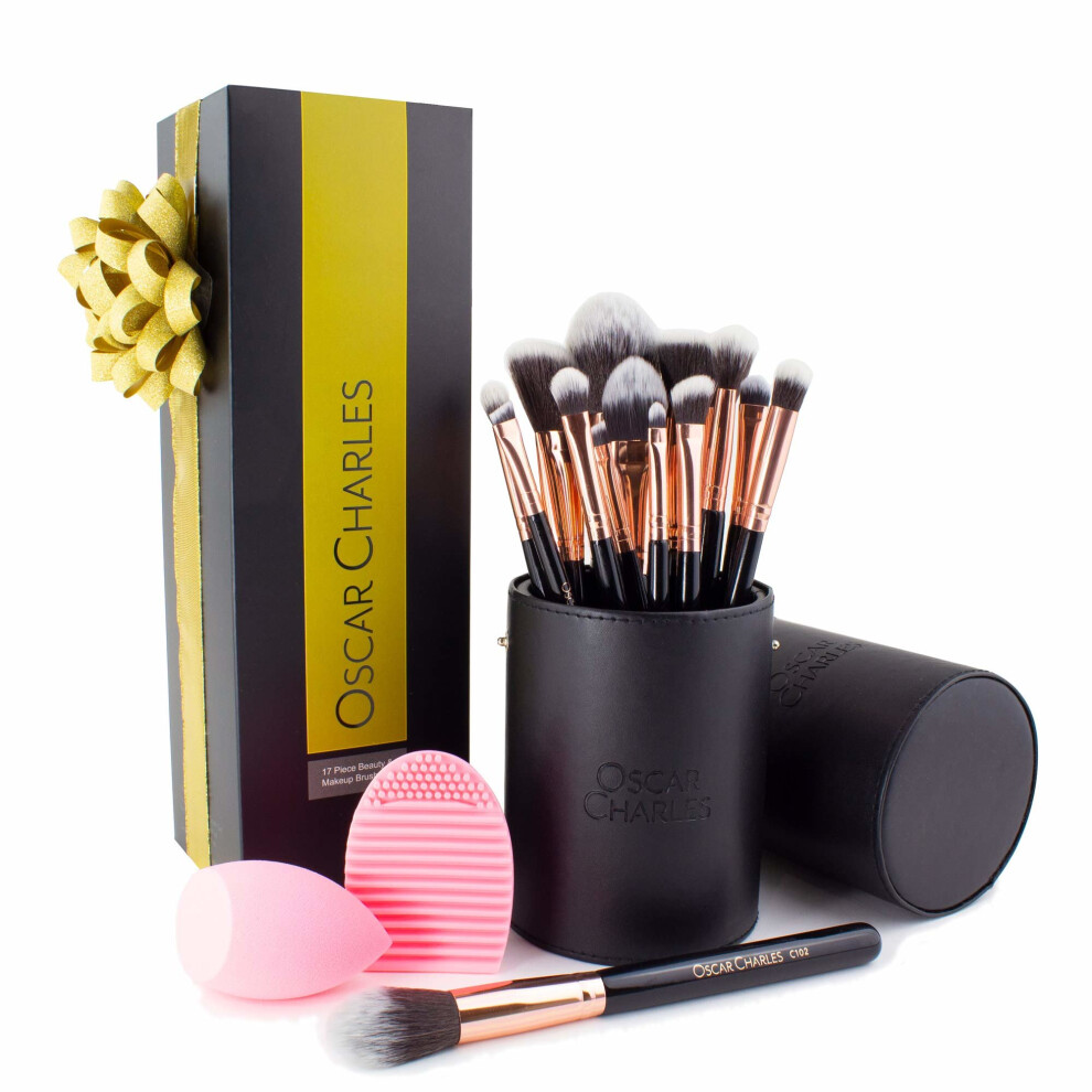 Oscar Charles Makeup Brush Set: Make up Brushes Professional, Beauty Blender and Cleaner,in a Stylish Travel Case, Presented in a Beautiful Ladies...