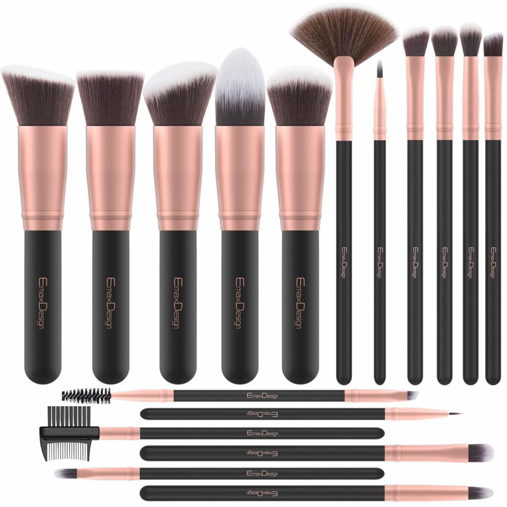 EmaxDesign Makeup Brushes 17 Pieces Premium Synthetic Foundation Brush Powder Blending Blush Concealer Eye Face Liquid Powder Cream Cosmetics...