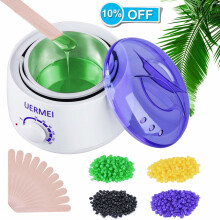 Wax Warmer, UERMEI Wax Heater Hair Removal Kit with Adjustable Temperature, Built-in Thermo Safety Control and Removable Pot, 4 Different Flavor...