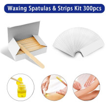 Waxing Spatulas & Strips Kit 300pcs 100 Large Thick Waxing Spatulas & 200 Strips for Hair Removal of Eyebrow Legs Bikini Area