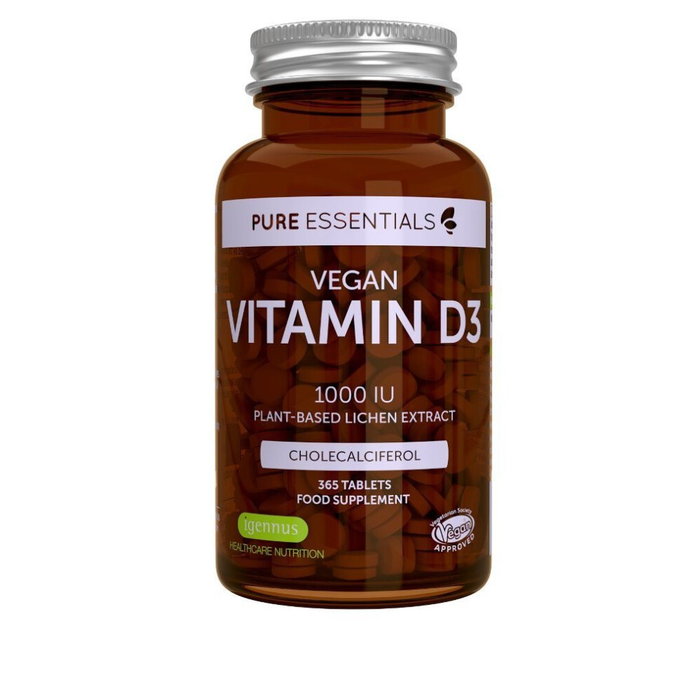 Igennus-Healthcare-Nutrition Pure Essentials Vegan Vitamin D3 1000Iu Cholecalciferol, Lichen Extract, 365 Tablets