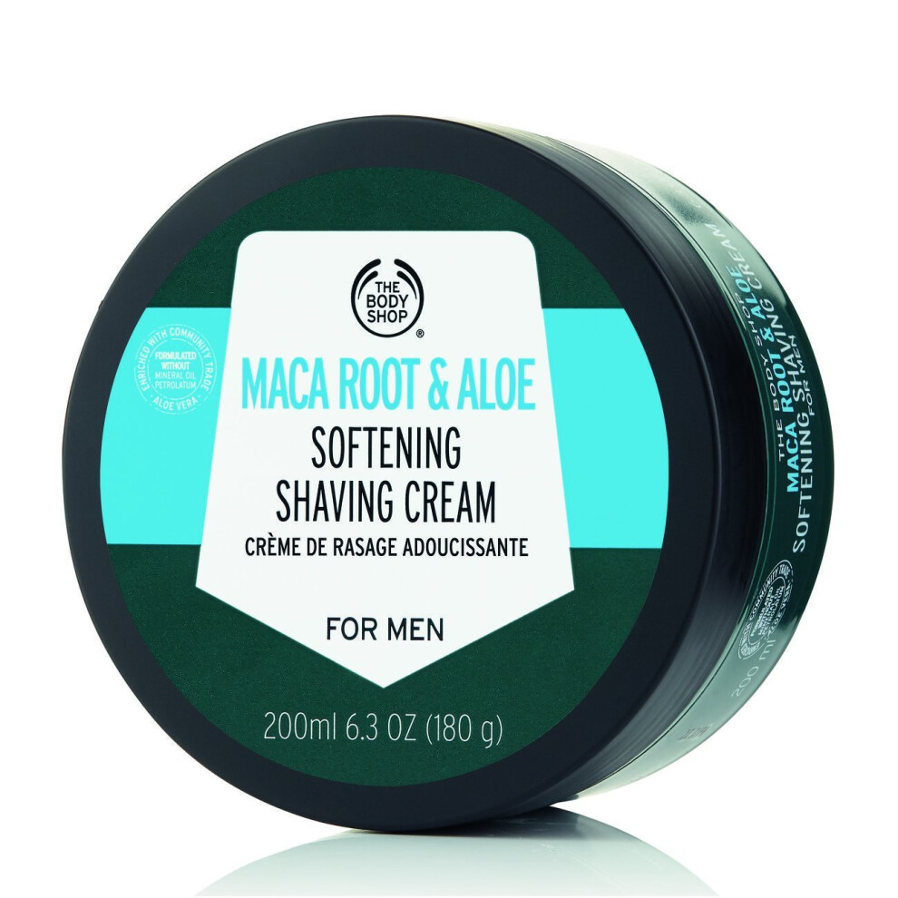 The Body Shop Maca Root & Aloe Softening Shaving Cream 200ml - 100% Vegan, Community Trade Aloe, Peruvian Maca - Moisturising - C-5028197809614