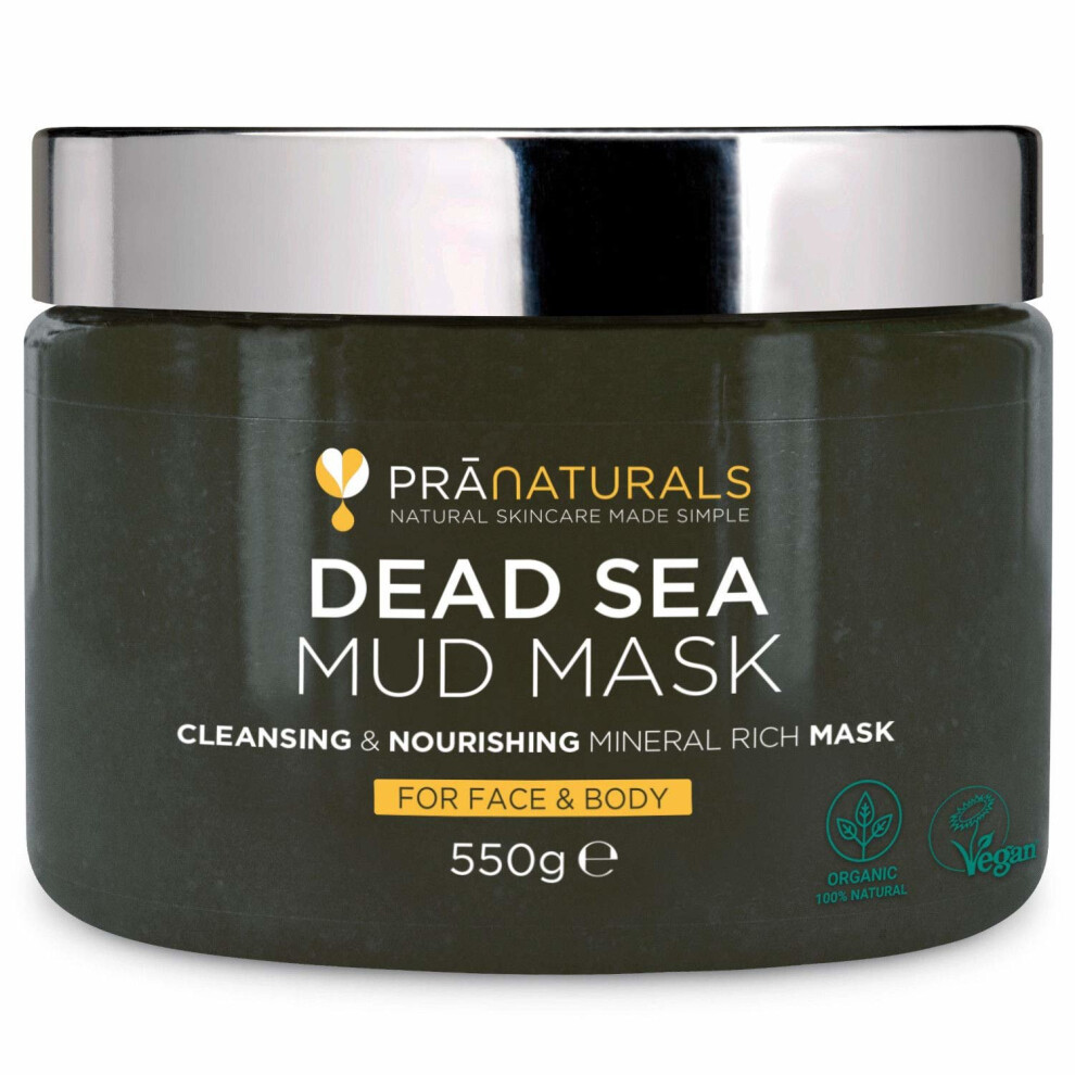 PraNaturals Dead Sea Mud Mask 550g 100% ORGANIC, NATURAL & VEGAN Certified, Cruelty-Free Cosmetic - Mineral-Rich, Hydrates, Detoxifies & Deeply...