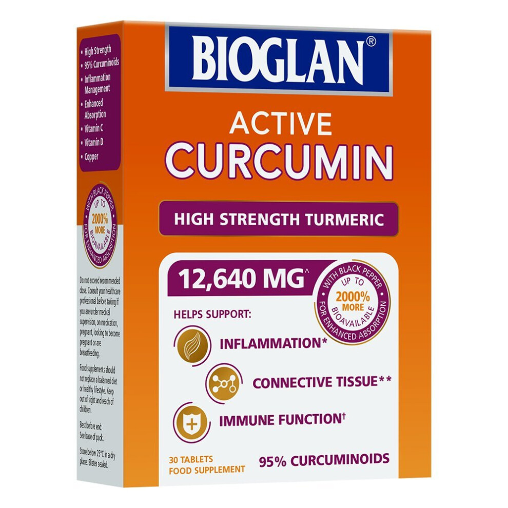 Bioglan Active Curcumin, High Strength Turmeric Extract, 1 Month Supply - 30 Tablets