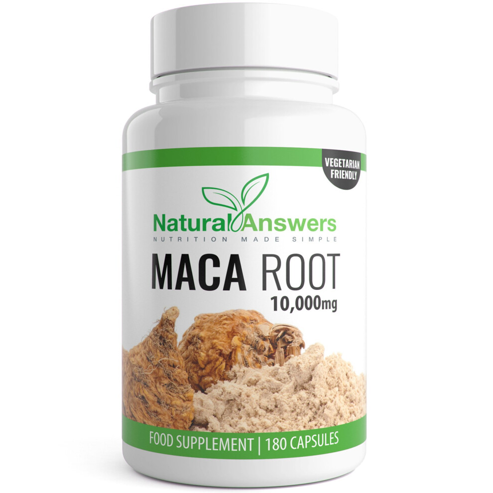 Maca Root Capsules - 10,000mg per Serving - 3 Months Supply - 180 Vegetarian Maca Root Extract Tablets for Men and Women Natural Answers Root Extract