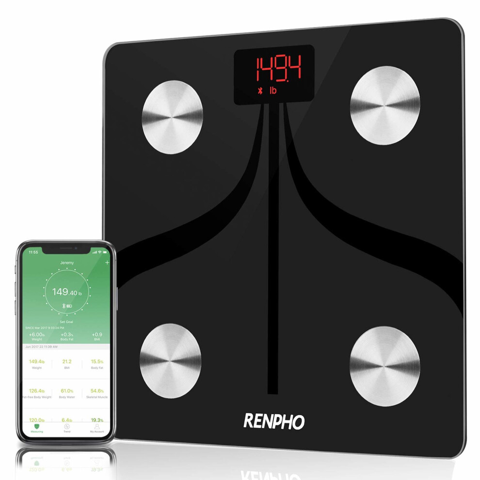 RENPHO Smart Bluetooth Body Fat Scale USB Rechargeable Digital Bathroom Scale w/iOS & Android app Wireless Body Composition Monitor for Body...