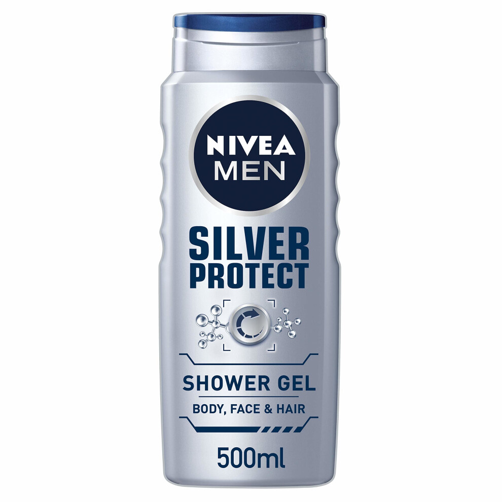 NIVEA MEN Shower Gel, Silver Protect, 500 ml, Pack of 6