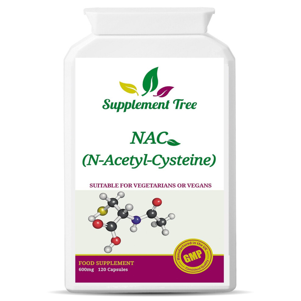 NAC N-Acetyl-Cysteine 600 mg 120 Capsules | Liver & Lung Function Support Supplement | Vegans & Vegetarians Friendly | UK Manufactured